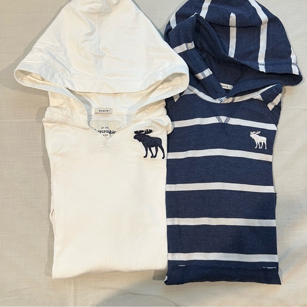 Abercrombie Kids White and Blue Striped Hoodies